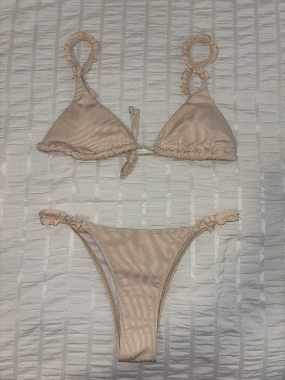 cream ruffle bikini set